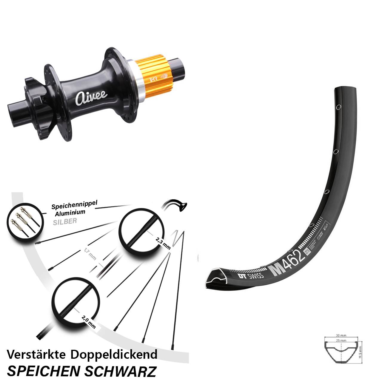 DT Swiss M462 Aivee Classic 27,5 Zoll Disc Laufrad 12x148 Shimano Micro Spline