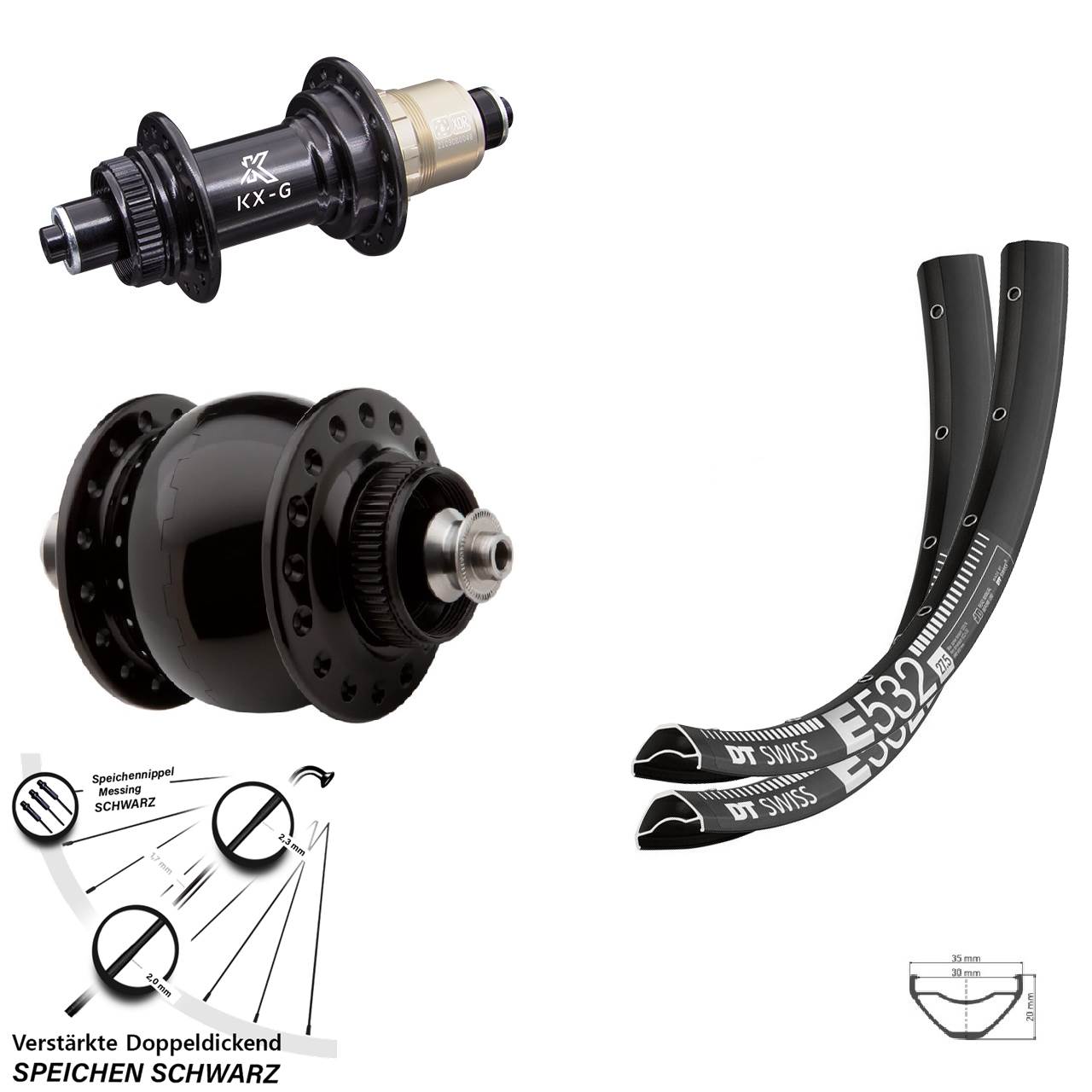 Centerlock Laufradsatz 27,5 Zoll DT Swiss E532 KX-G SON delux SRAM XDR für Schnellspanner