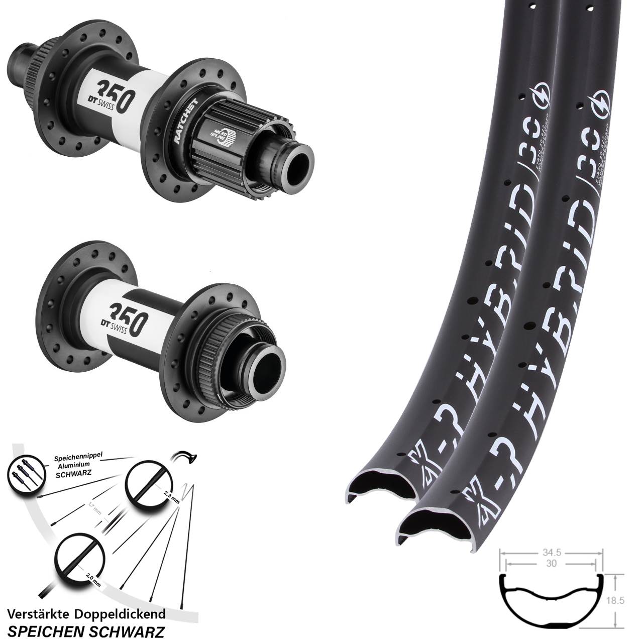 KX-R Hybrid 30 DT Swiss 350 29 Zoll Disc Laufradsatz 15x110 12x148 Shimano Micro Spline