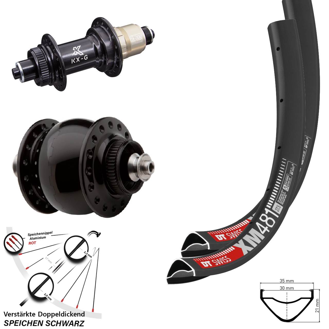 DT Swiss XM 481 KX-G SON delux 27,5 Zoll Centerlock Laufradsatz QR XDR