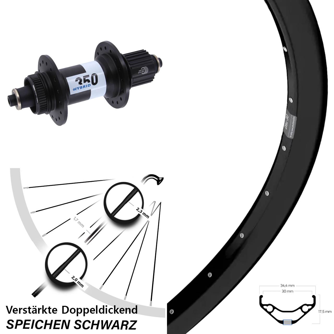 Ryde Disc 30 DT Swiss 350 Hybrid 29 Zoll Laufrad für Schnellspanner Boost Micro Spline