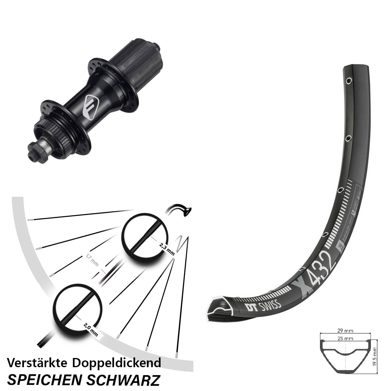 29 Zoll DT Swiss X432 Formula CL-52 Centerlock Hinterrad QR 8-11 fach HG