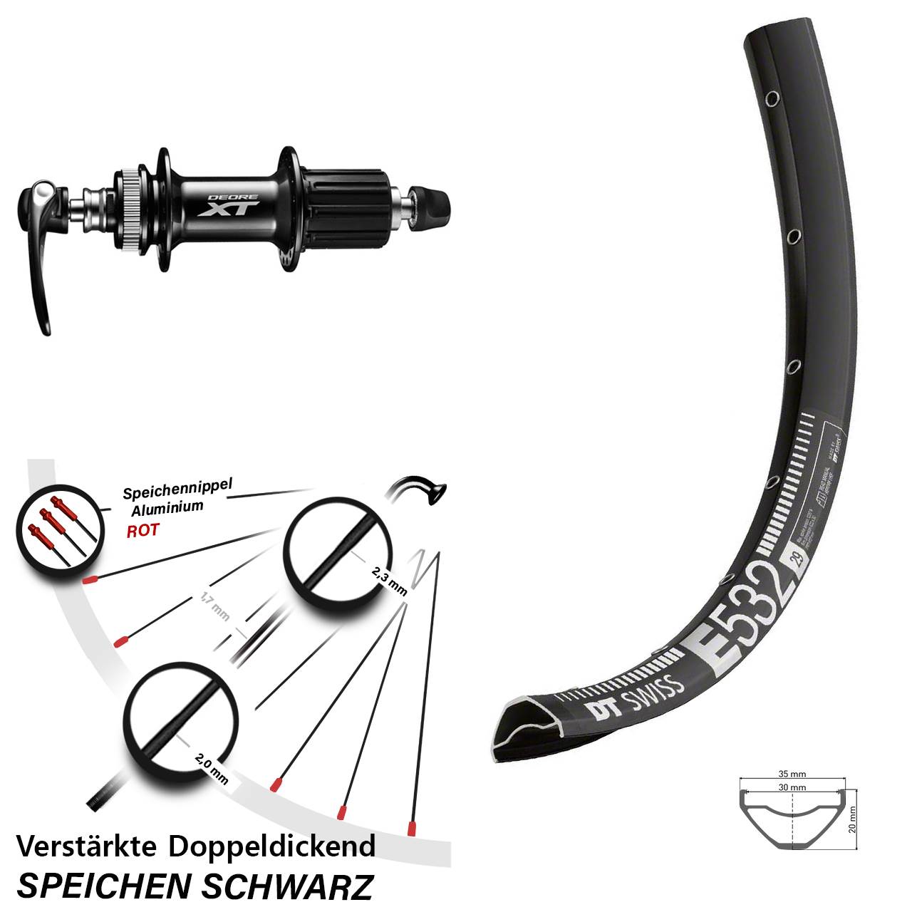 Disc Hinterrad für Schnellspanner 29 Zoll DT Swiss E532 Shimano XT 8-11 fach HG