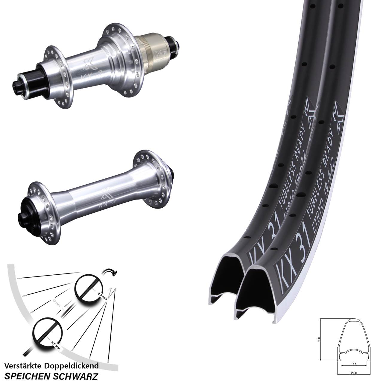 KX-R 31 28 Zoll Laufradsatz für Schnellspanner SRAM XDR