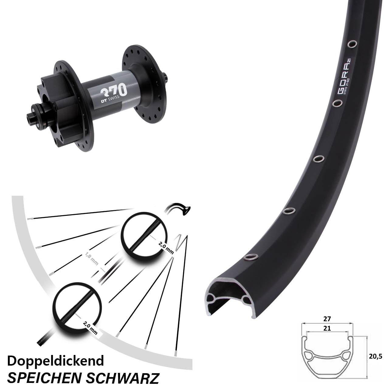 28 Zoll Gora 21 DT Swiss 370 6-Loch Vorderrad QR