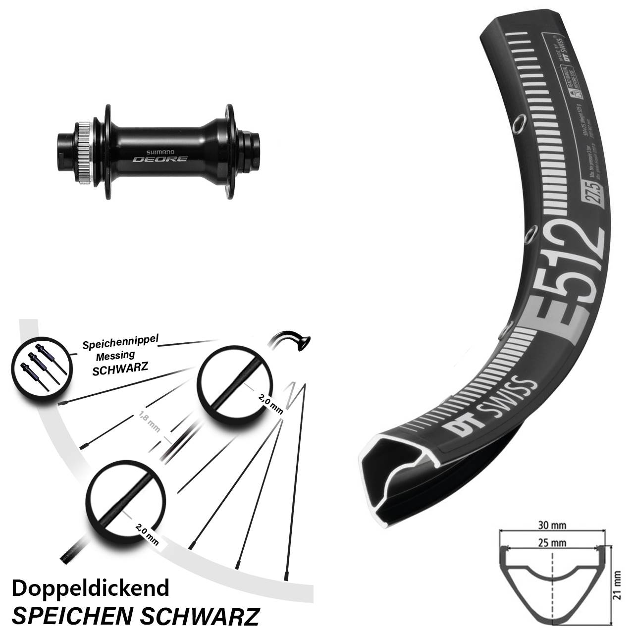 Centerlock Vorderrad 29 Zoll DT Swiss E 512 Shimano HB-M6010-B 15x110 Boost