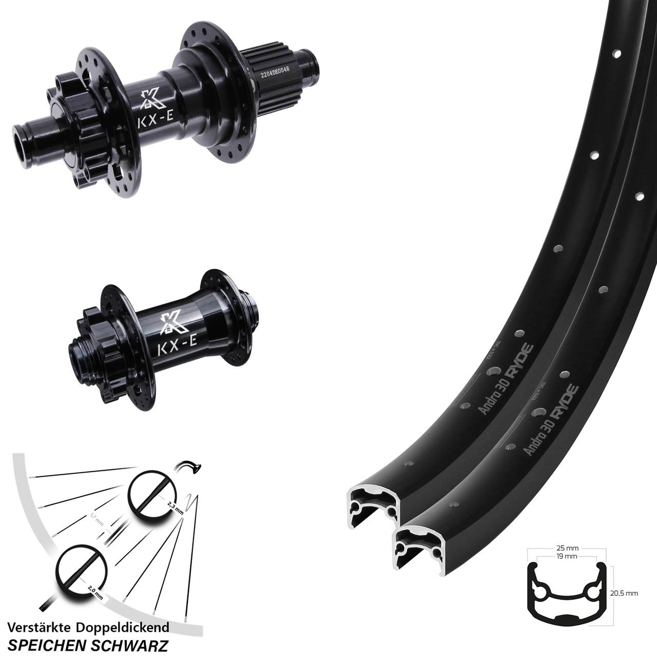 Laufradsatz 28 Zoll Ryde Andra 30 Disc 6-Loch 15x100/12x142 KX-E Micro Spline