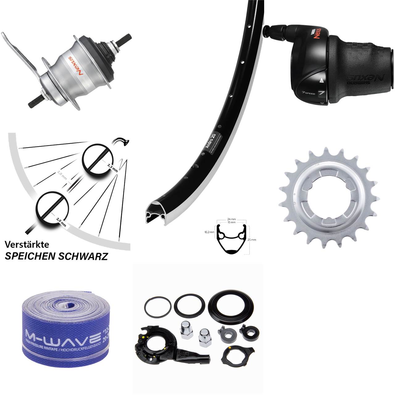 Hinterrad Shimano Nexus 7 Gang Rücktritt 28 Zoll Ryde Andra20