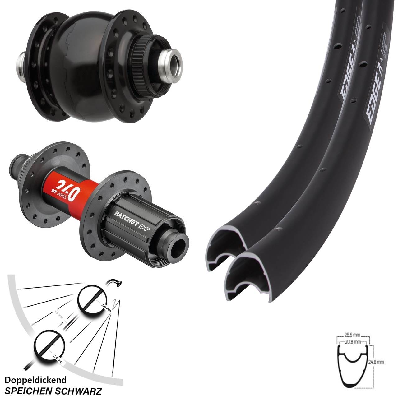 Laufradsatz 28 Zoll Ryde Edge R25 OS DT Swiss 240 EXP SONdelux 11-12 fach HG 12x100/142