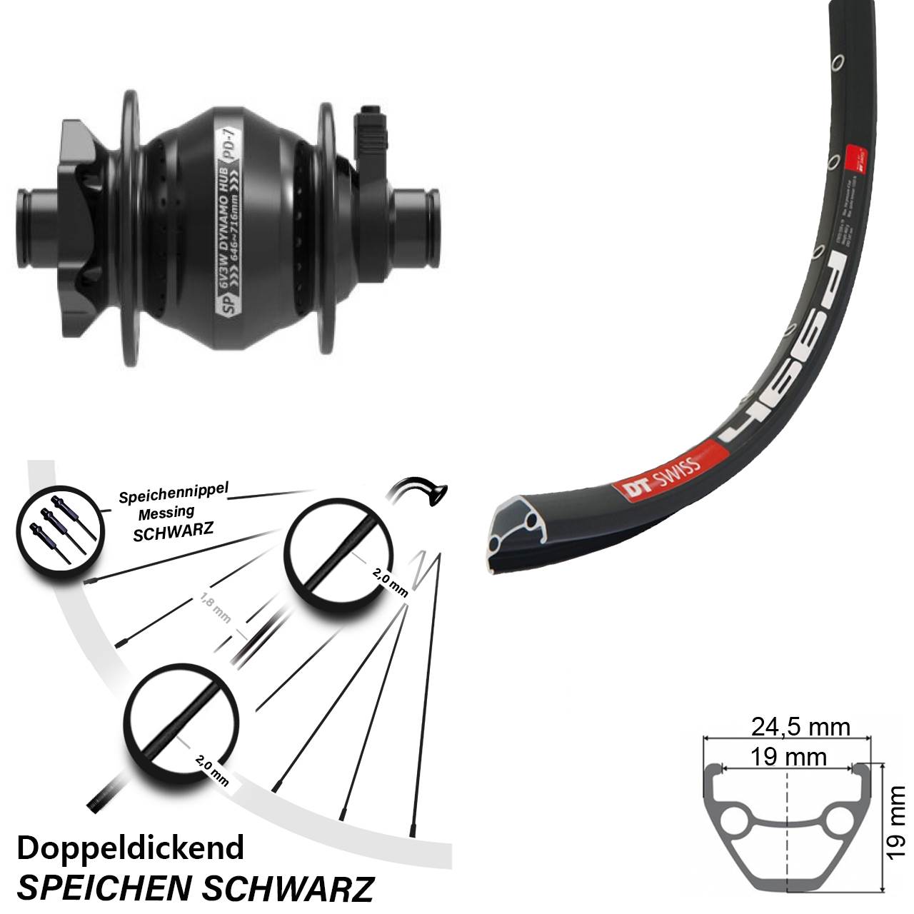DT Swiss 466 SP PD-7 28 Zoll Vorderrad 12x100 6-Loch