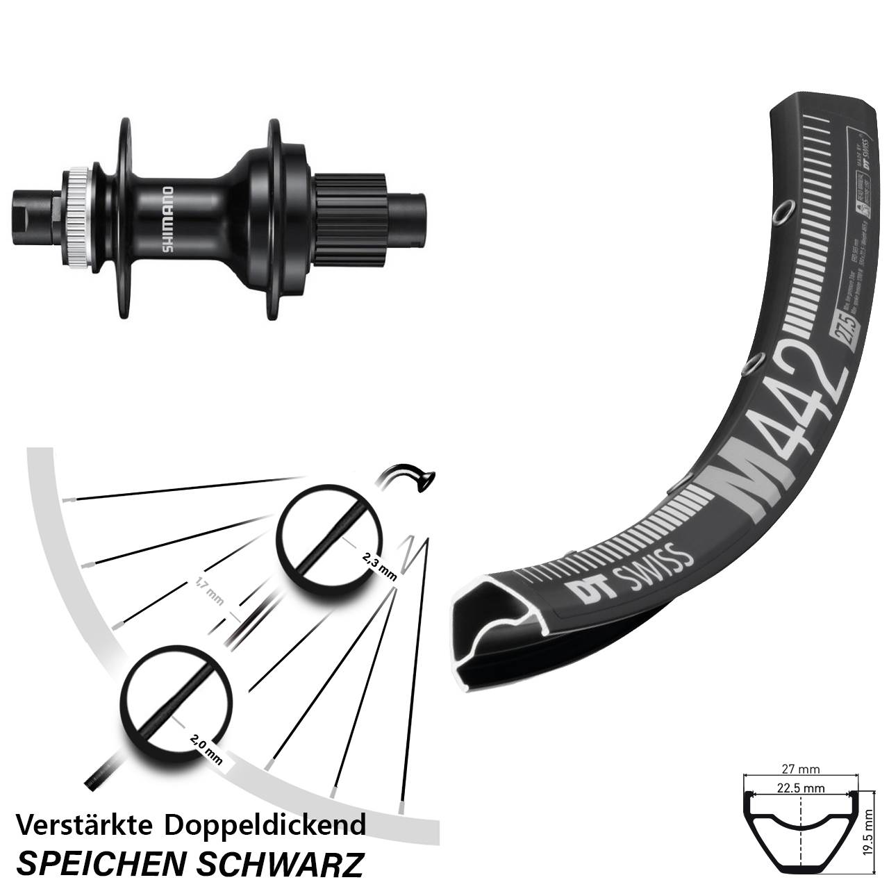 Disc Laufrad 12x142 28-29 Zoll DT Swiss M442 Shimano FH-MT510 Micro Spline