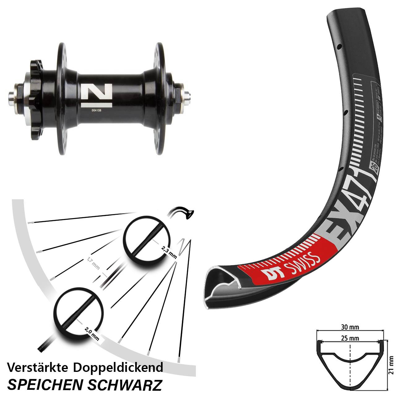6-Loch Vorderrad 26 Zoll DT Swiss EX471 Novatec D-041 für Schnellspanner
