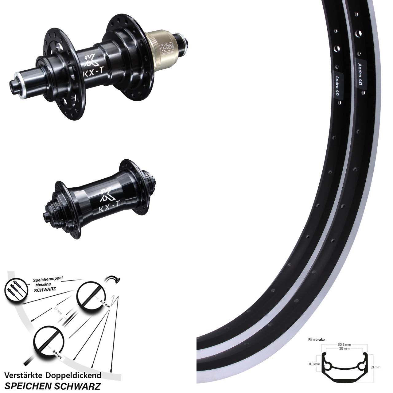26 Zoll Ryde Andra 40 KX-T Laufradsatz für Schnellspanner XD 11-12 fach