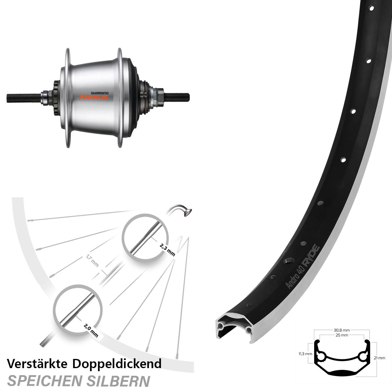 20 Zoll Hinterrad Ryde Andra 40 Shimano Nexus 7 Gang