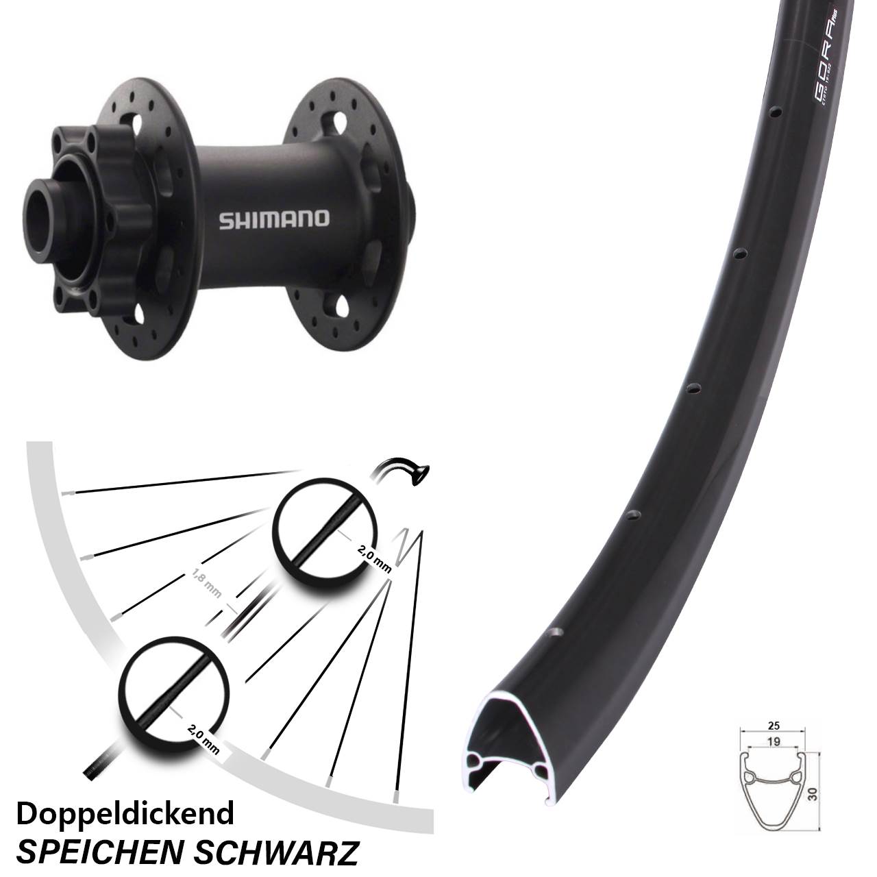 Disc Vorderrad 28 Zoll Gora Plus Shimano HB-M758 15x100