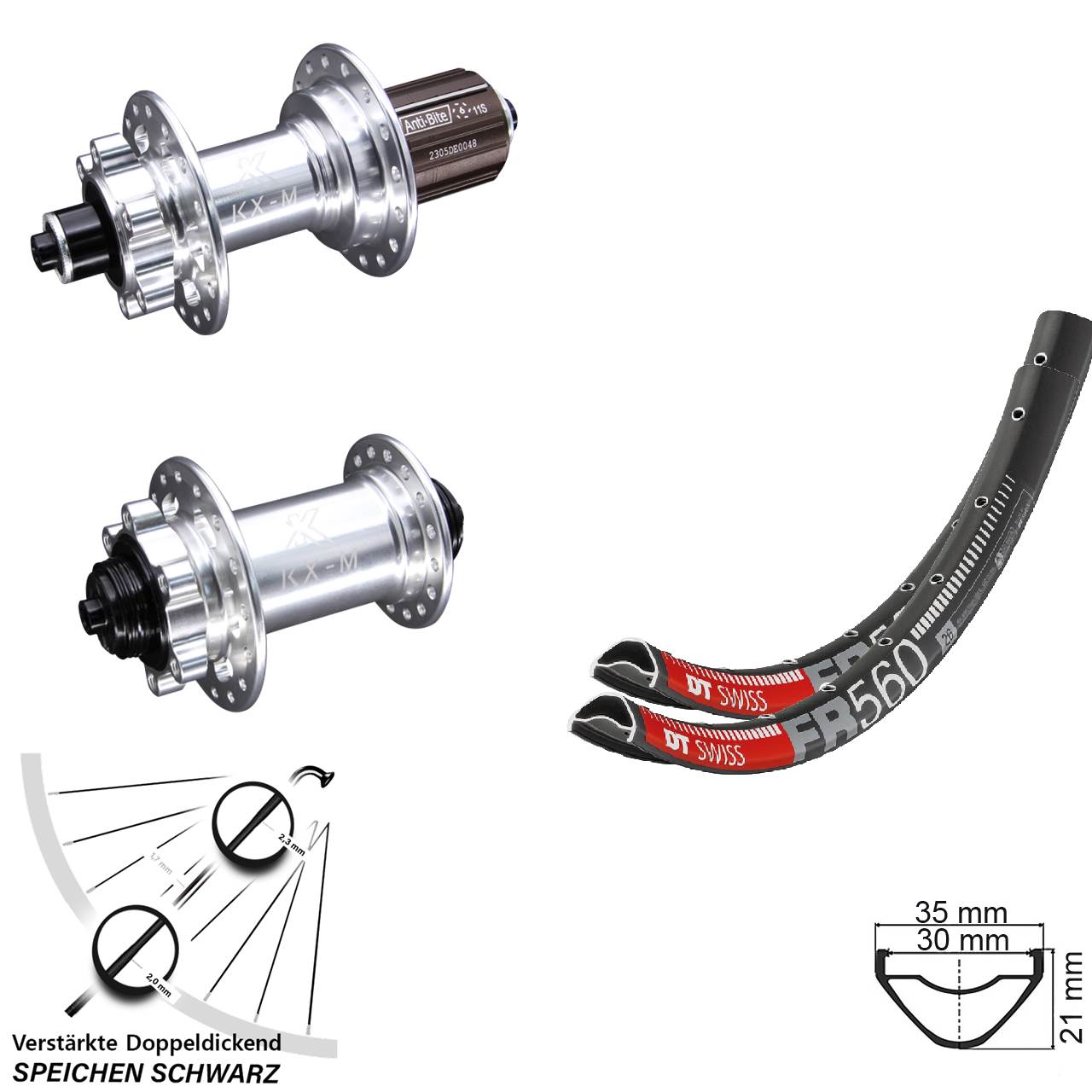 Laufradsatz 6-Loch 26 Zoll DT Swiss FR 560 KX-M 8-12 fach HG für Schnellspanner