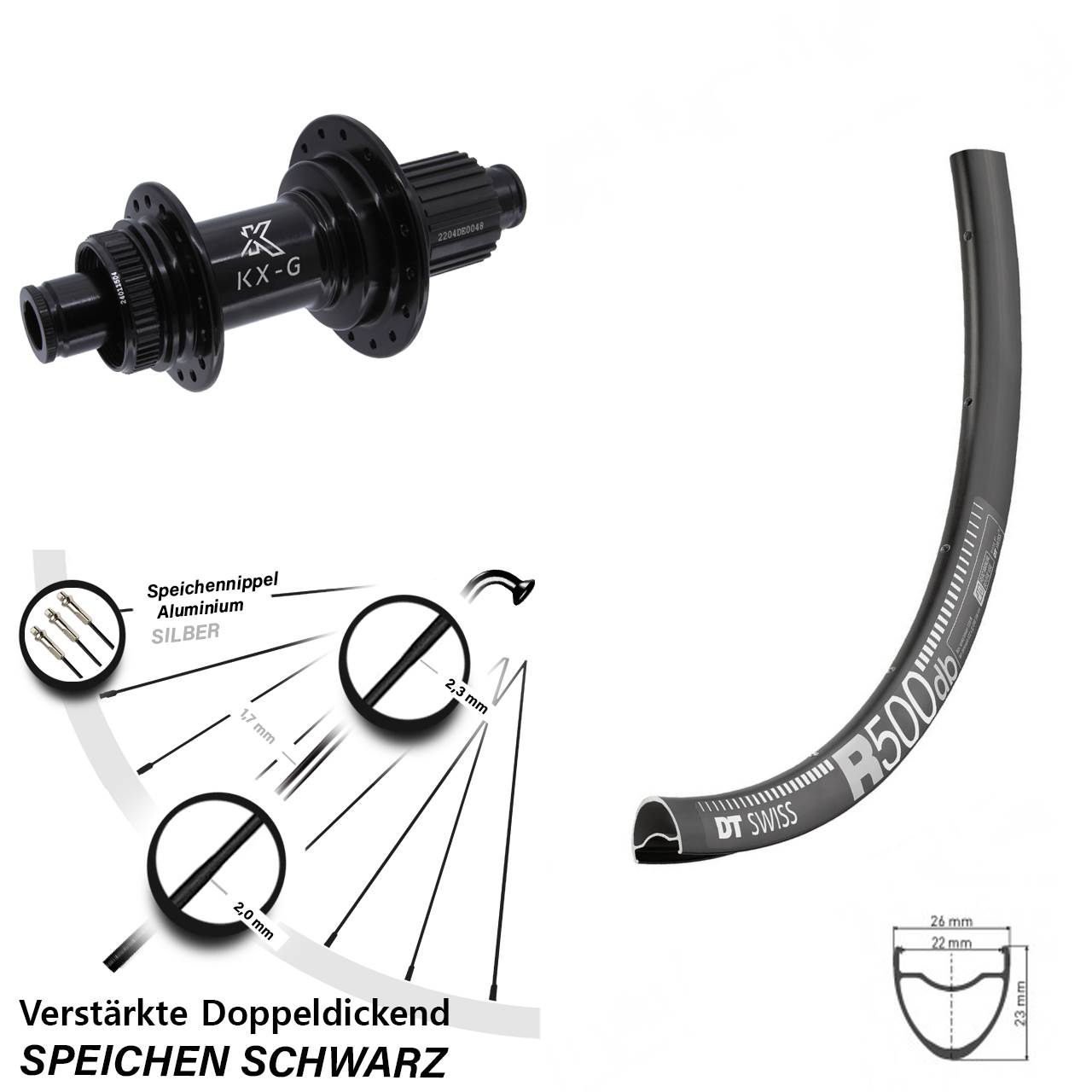 Hinterrad Centerlock 12x142 29 Zoll DT Swiss R500 KX-GS verstärkt Shimano Micro Spline