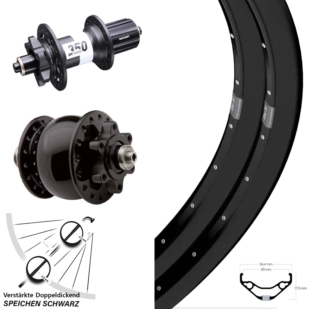 Laufradsatz 6-Loch QR 29 Zoll Ryde Disc 30 DT Swiss 350 SON 28 8-11 fach