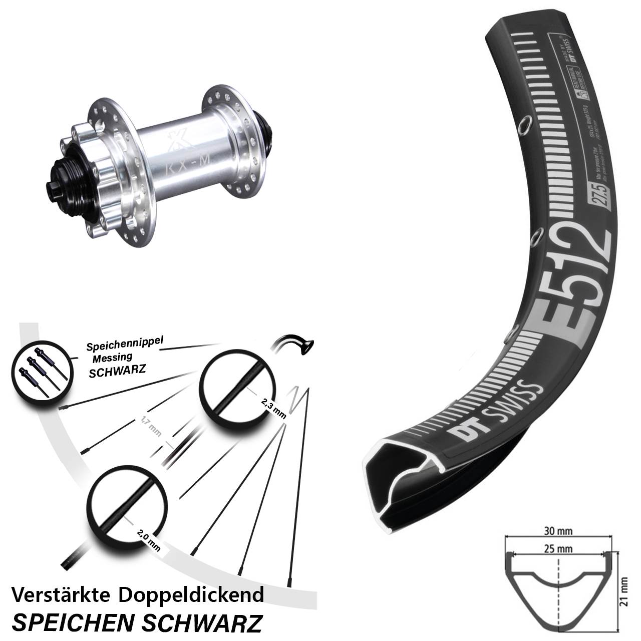 DT Swiss E 512 KX-M Disc 29 Zoll Laufrad für Schnellspanner