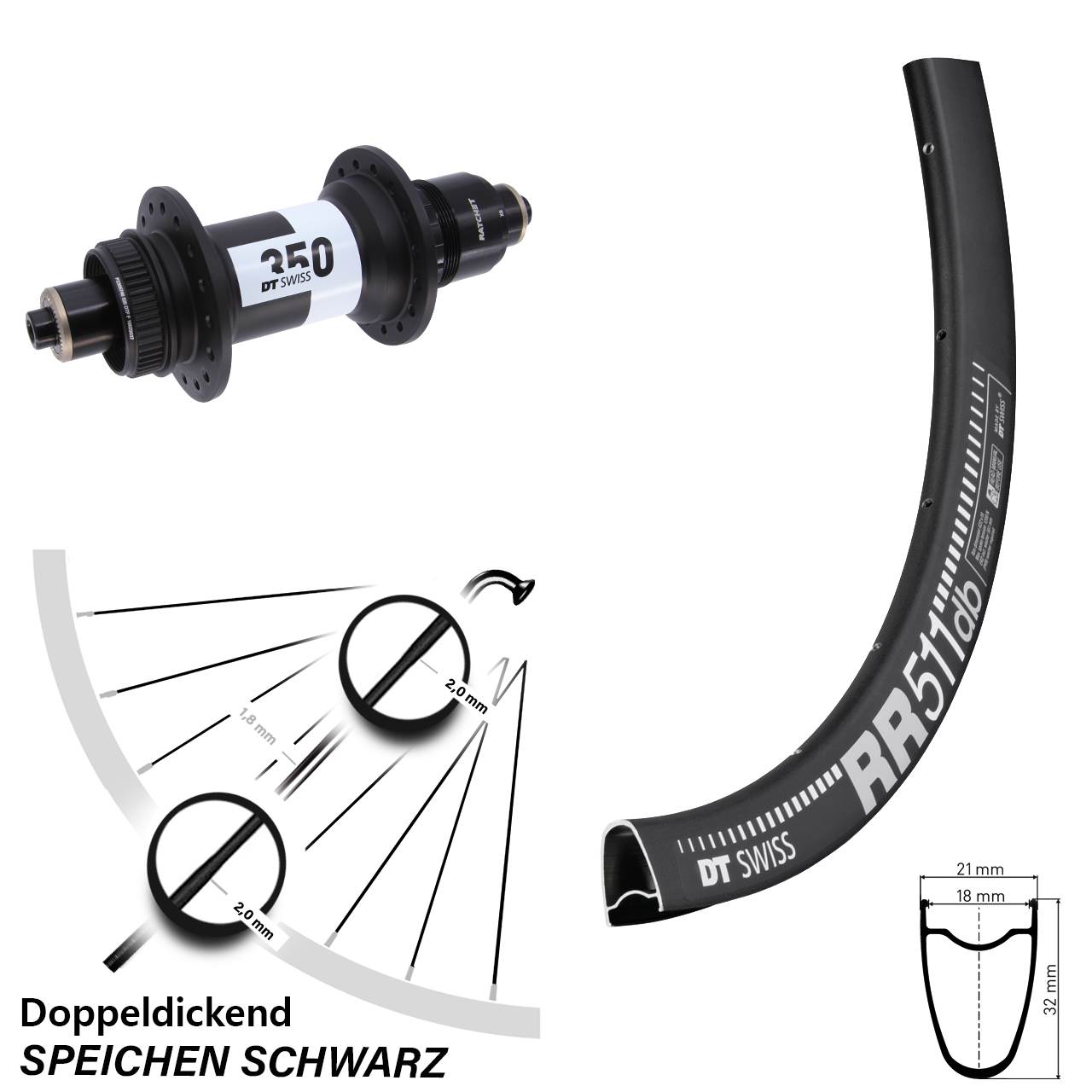 Hinterrad Centerlock 28 Zoll DT Swiss RR 511-350 SRAM XD für Schnellspanner