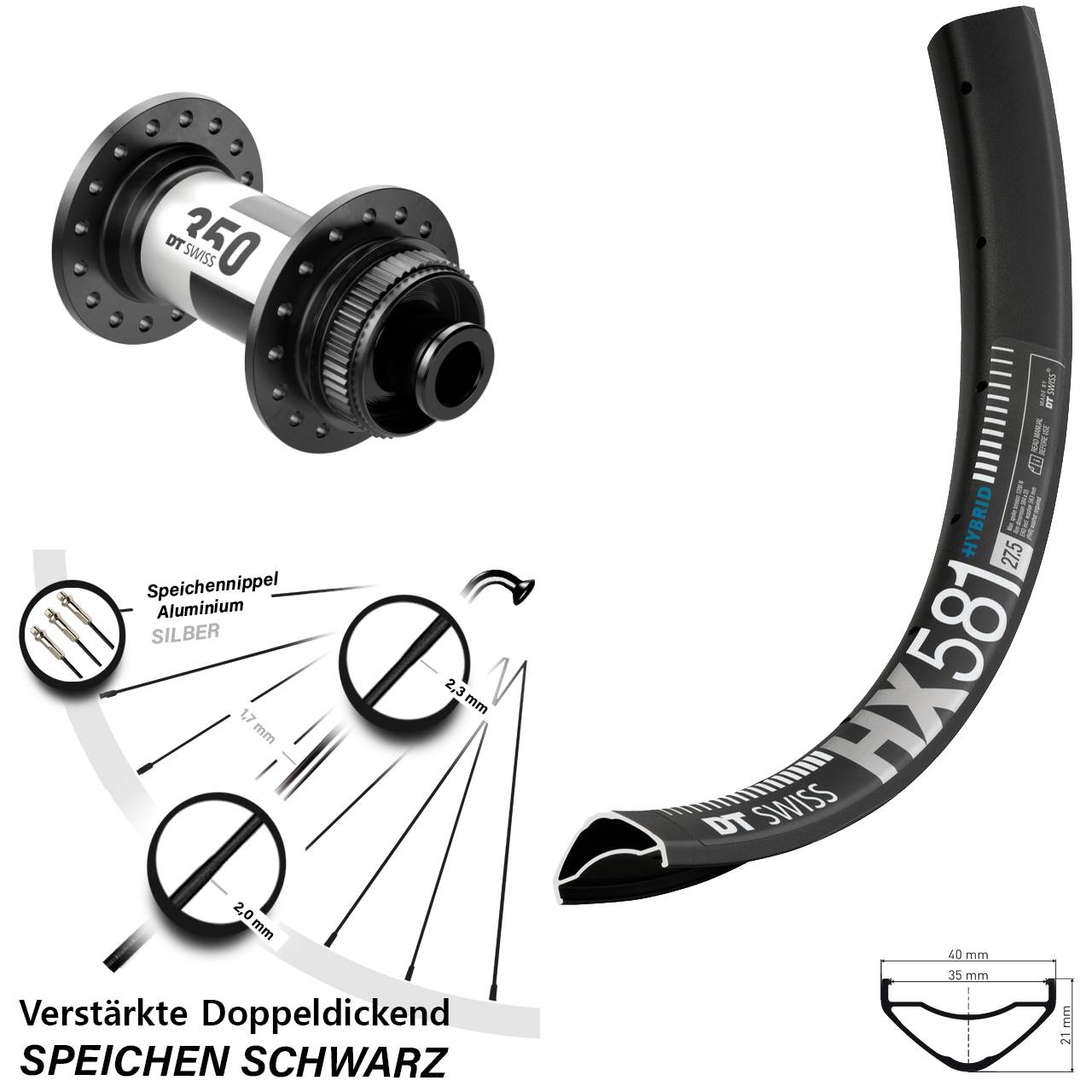 Vorderrad Centerlock 12x100 27,5 Zoll DT Swiss HX 581 DT Swiss 350 Road