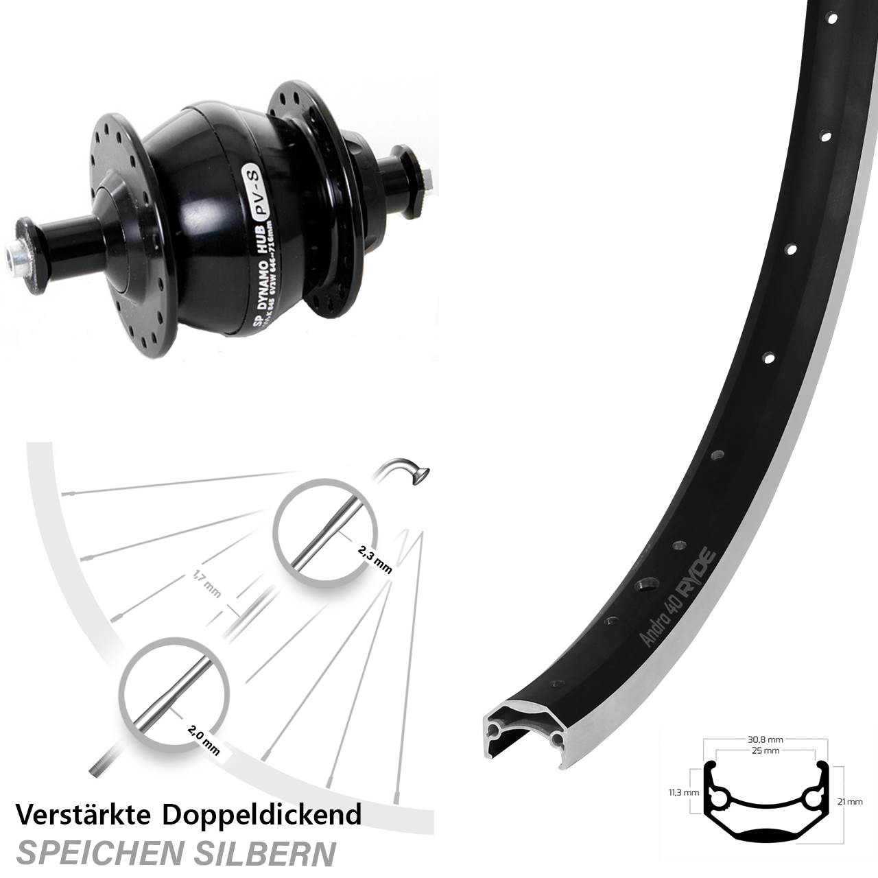 Ryde Andra 40 Shutter PV-8 28 Zoll Nabendynamovorderrad QR