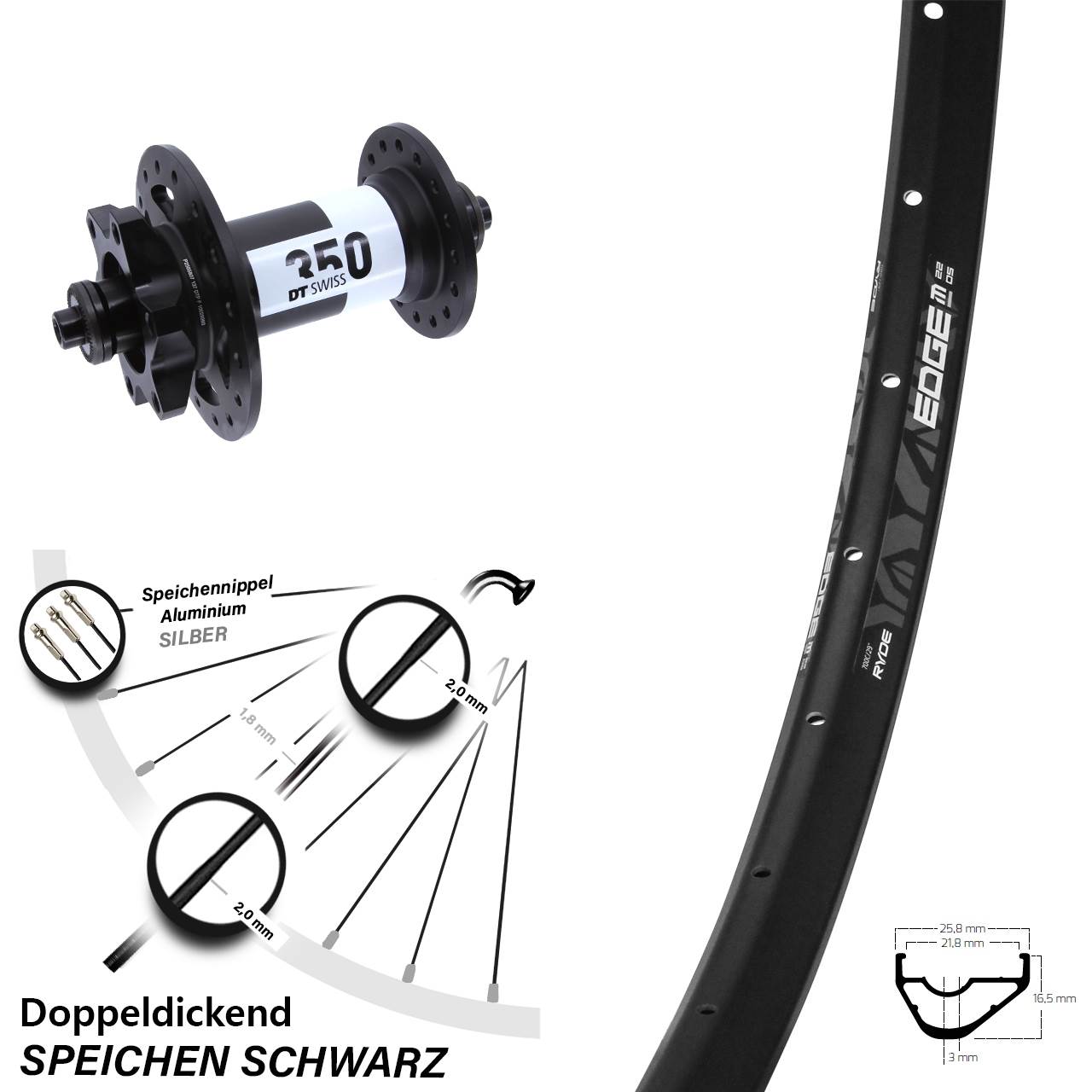Disc Laufrad 29 Zoll Ryde Edge M22 DT Swiss 350 für Schnellspanner