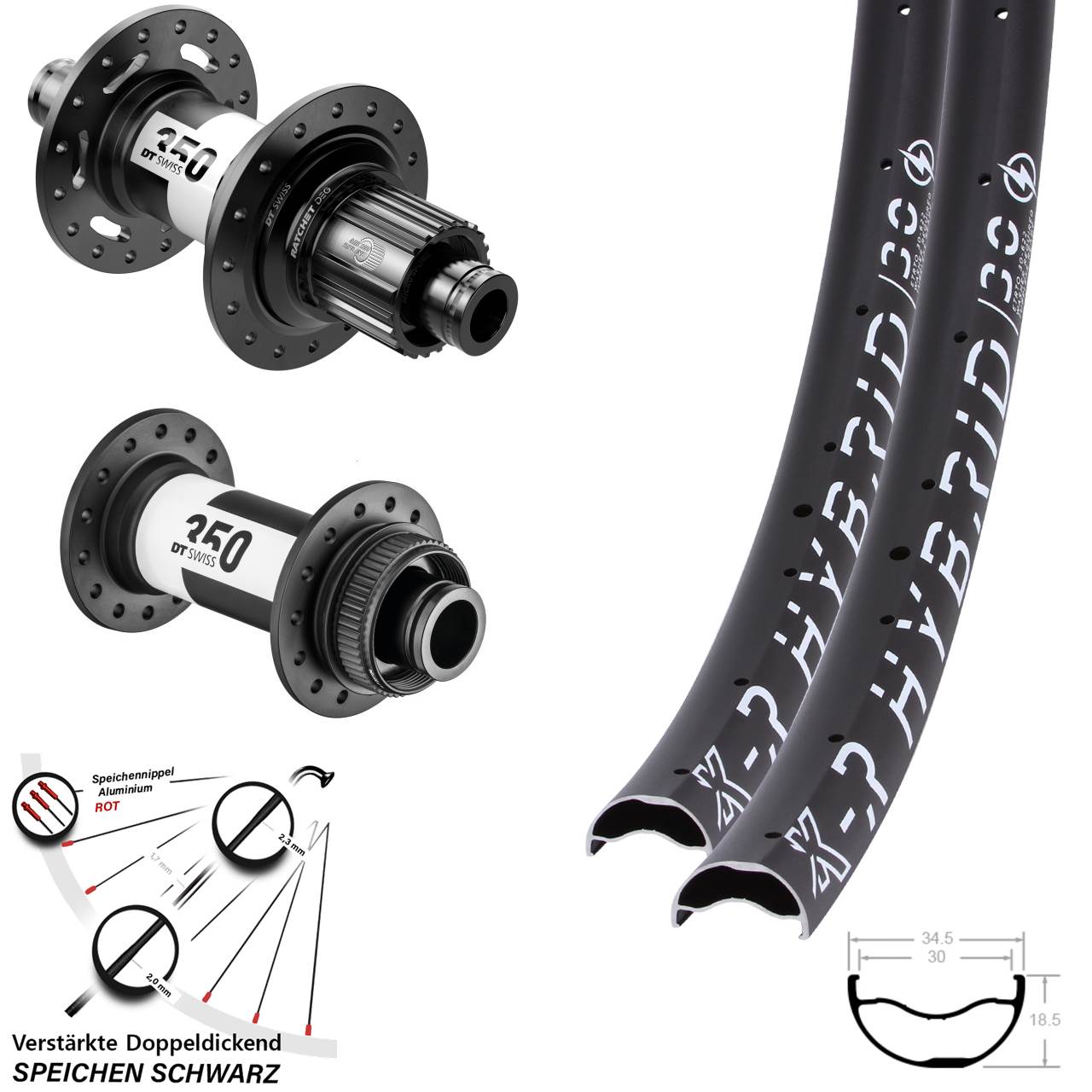 Laufradsatz Centerlock 29 Zoll KX-R Hybrid 30-350 DT Swiss 350 DEG 72 Micro Spline Boost