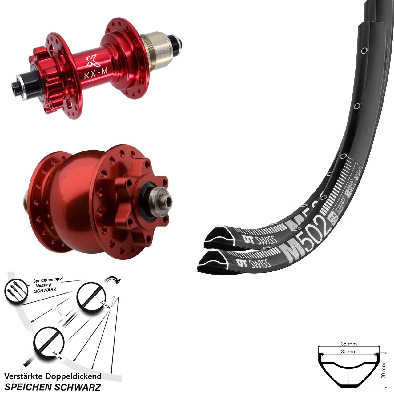 DT Swiss M 502 KX-M rot SON 28 29 Zoll Disc Laufradsatz für Schnellspanner XD