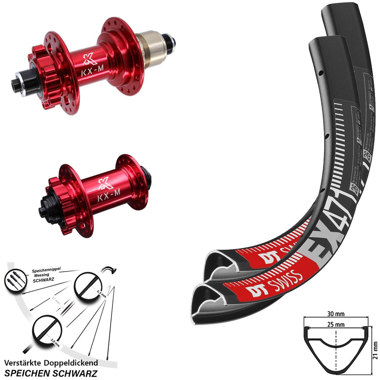 29 Zoll 6-Loch Laufradsatz DT Swiss EX 471 KX-M rot XD 11-12 fach QR