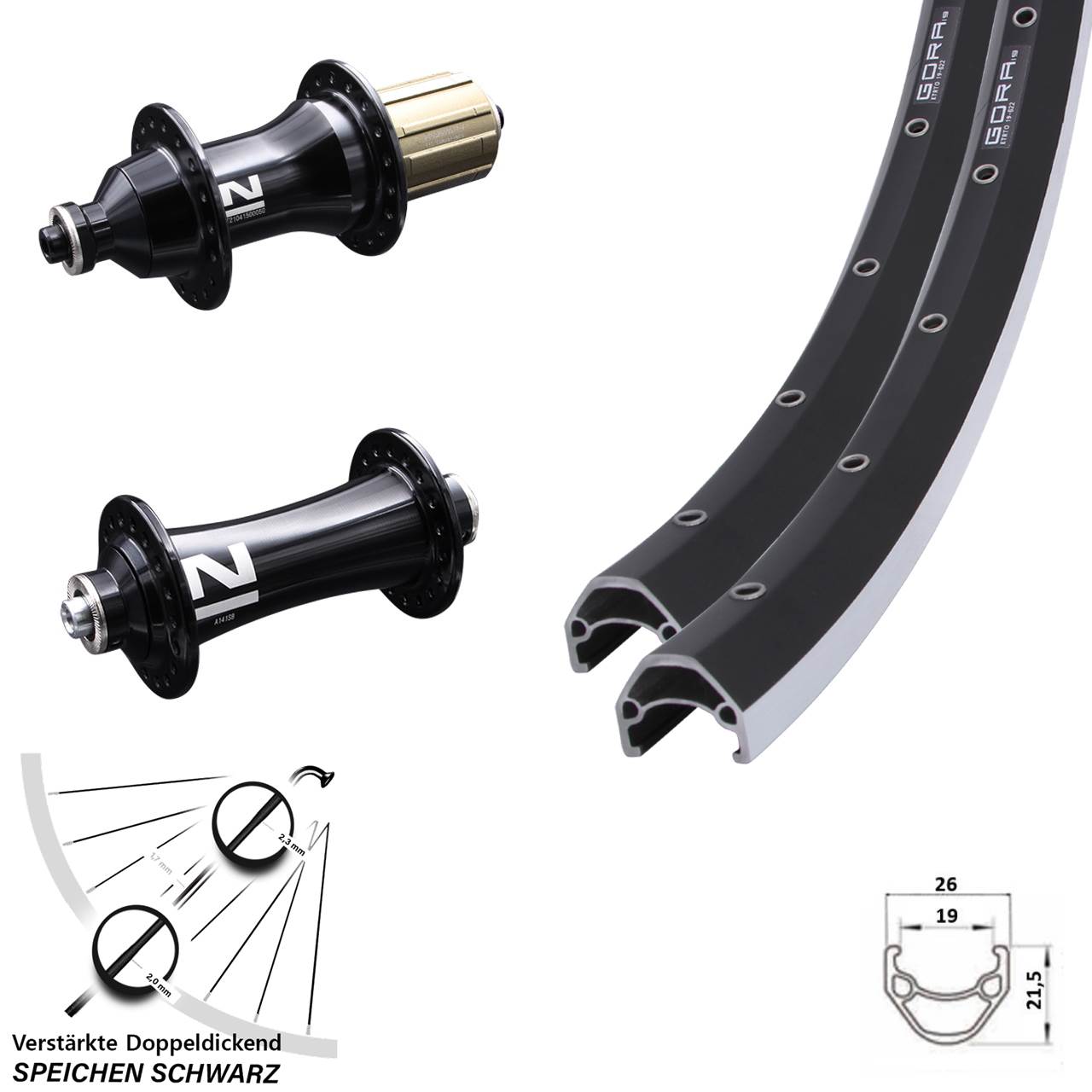 Laufradsatz für Schnellspanner 28 Zoll Gora 19 Novatec A-141-SB Novatec F162SB 8-12 fach