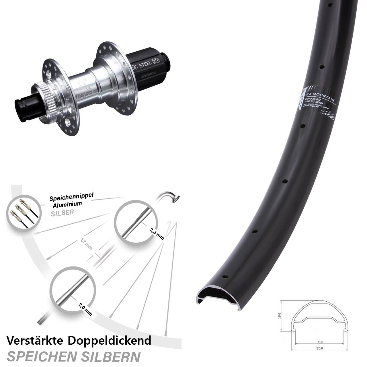 KX-E Mountain Heavy Duty 29 Zoll Centerlock Hinterrad 12x142 8-12 fach HG