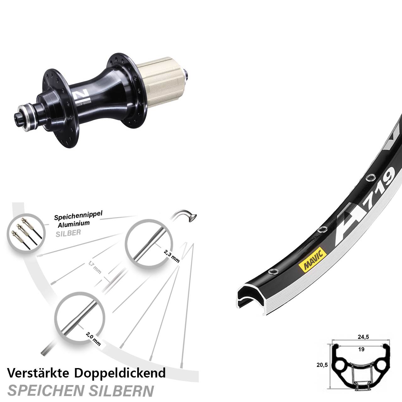 Mavic A719 Novatec F162 28 Zoll Hinterrad QR 8-12 fach HG