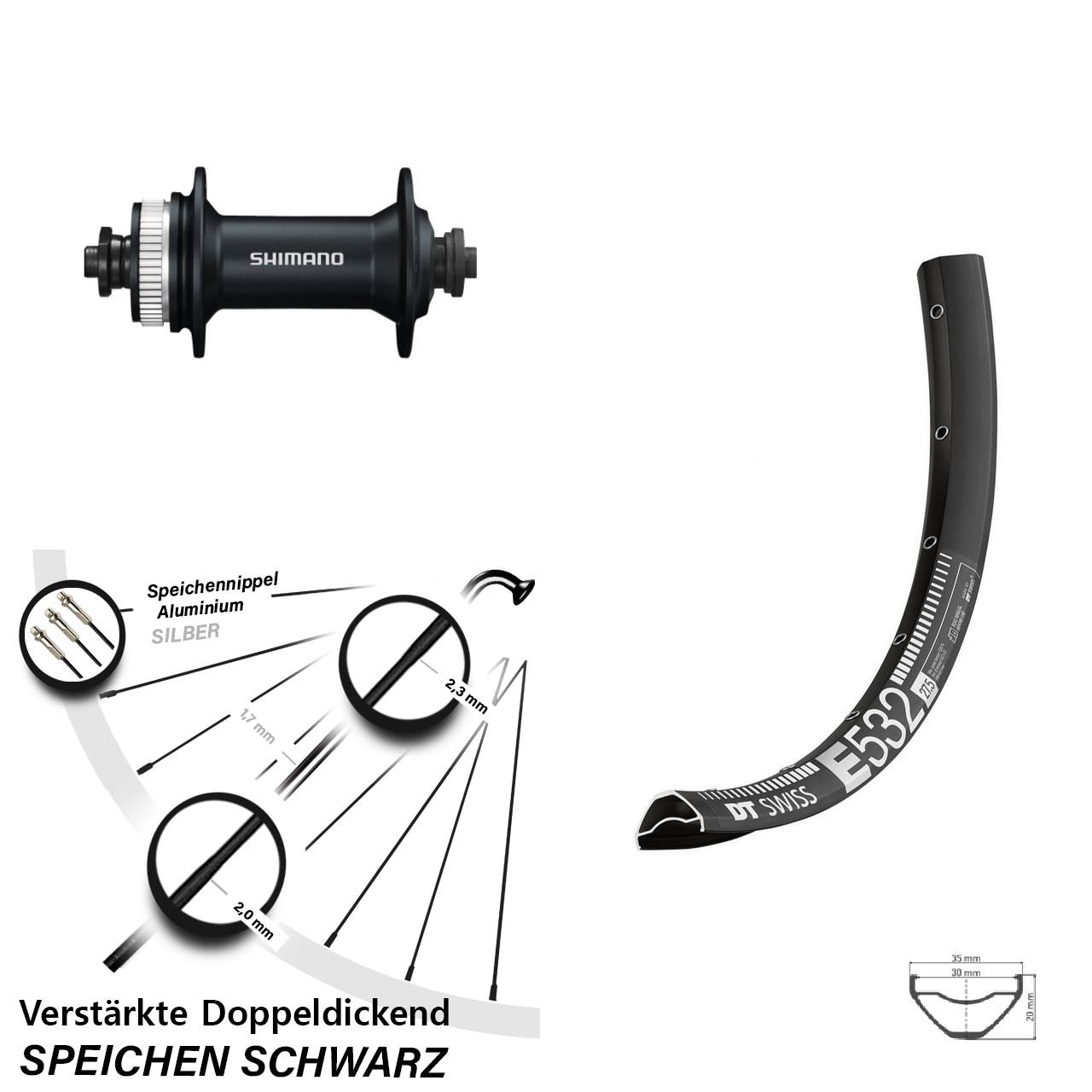 Vorderrad Centerlock 29 Zoll DT Swiss E532 Shimano HB-M4050 QR