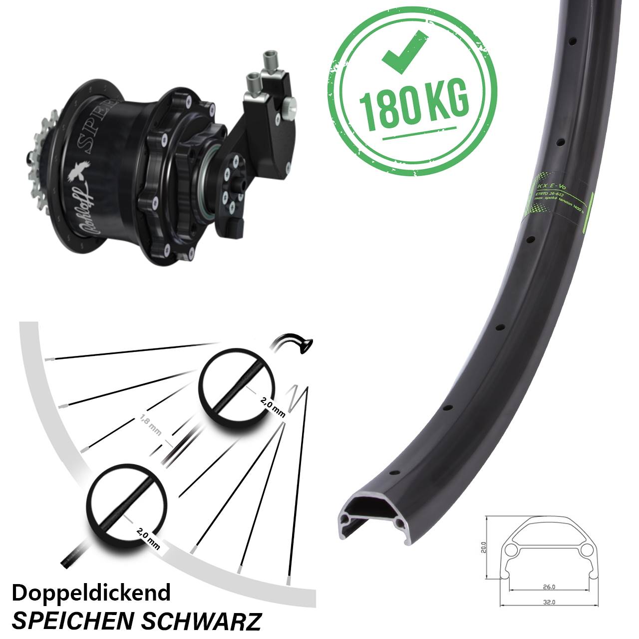 KX Evo Scheibenbrems-Hinterrad 28-29 Zoll mit Rohloff Speedhub CC DB OEM Tandem schwarz