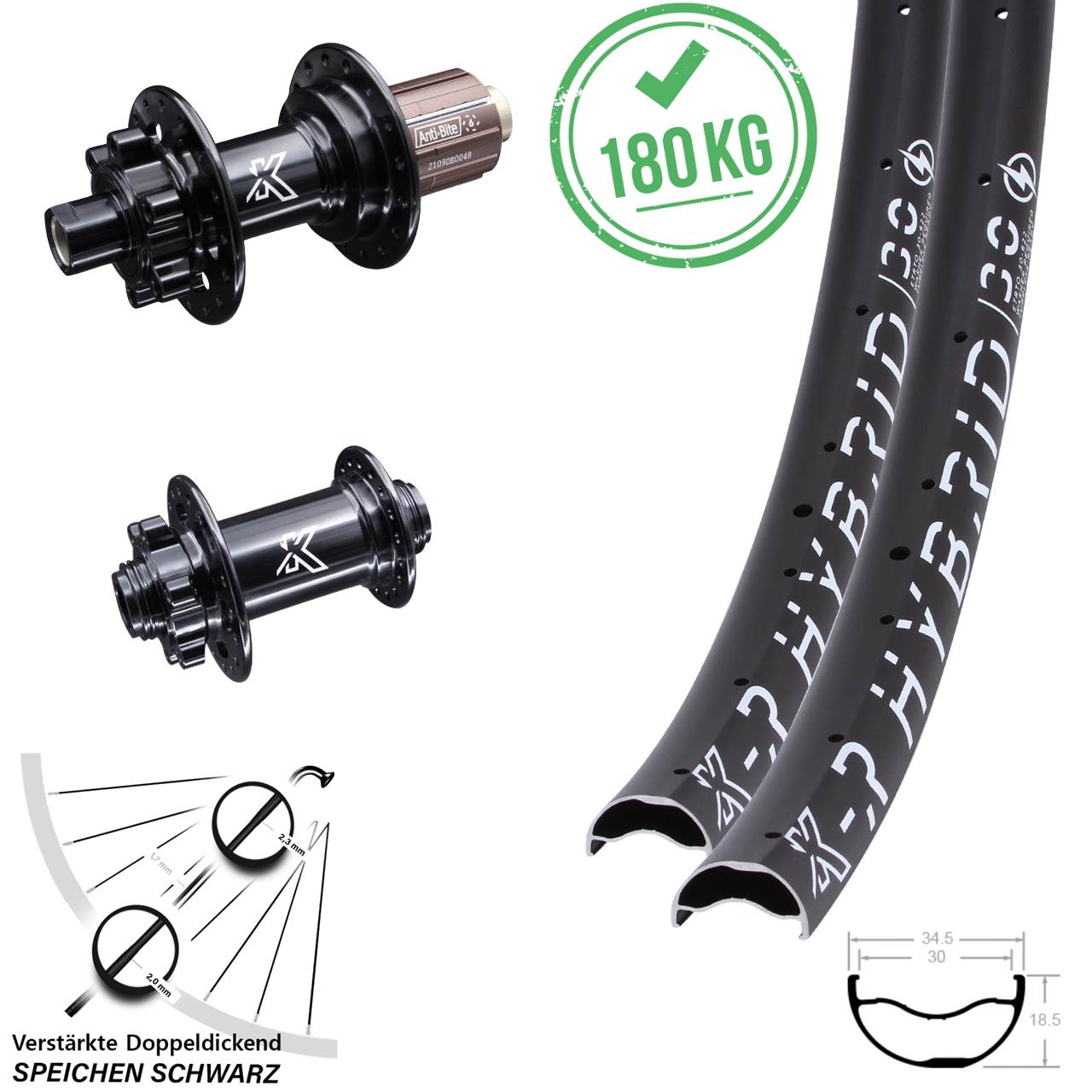 29 Zoll KX-MR Hybrid 30 Disc Laufrad-Satz 15x100 12x142 8-12 fach HG