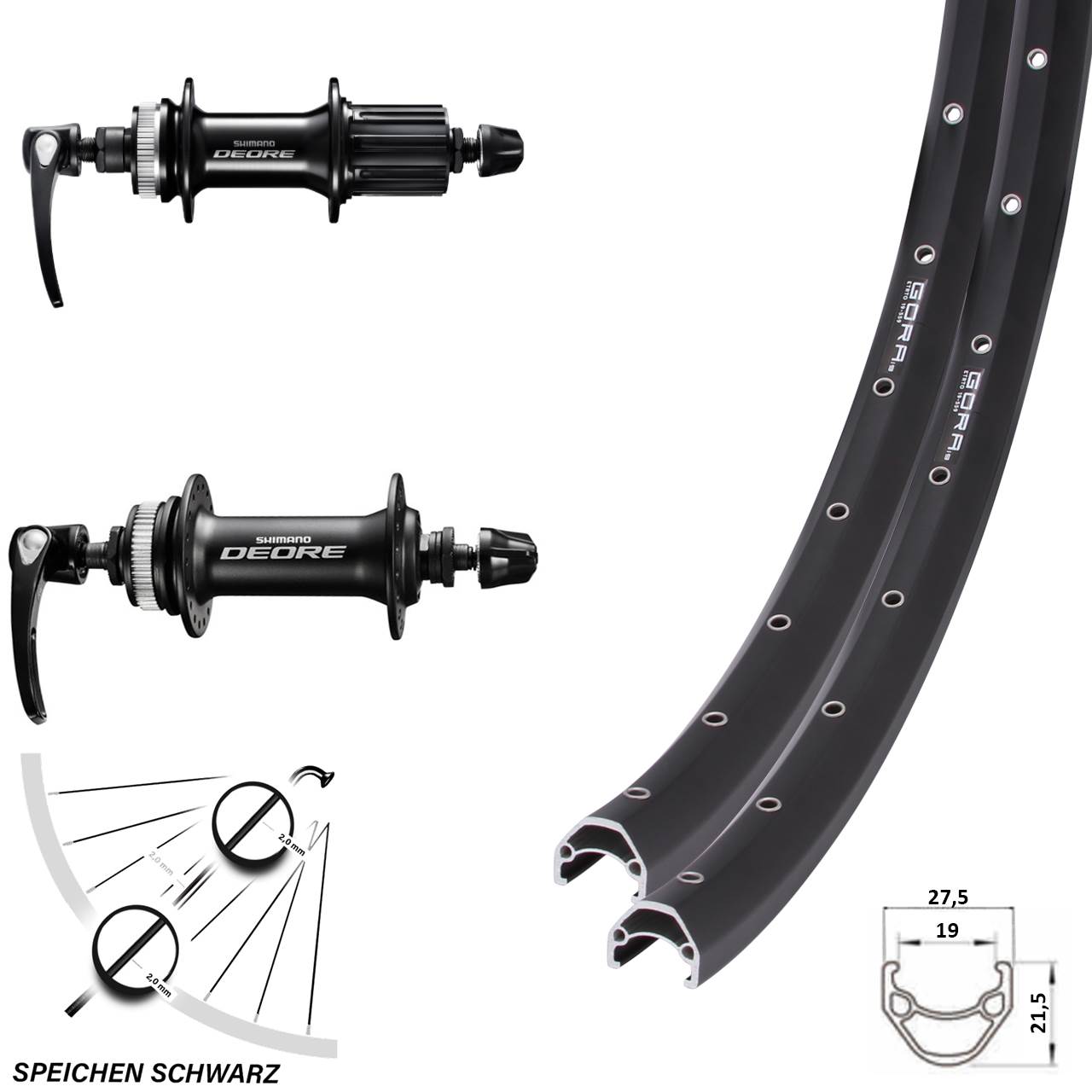 Disc Laufradsatz für Schnellspanner 28 Zoll Gora 19 Shimano Deore 8-11 fach