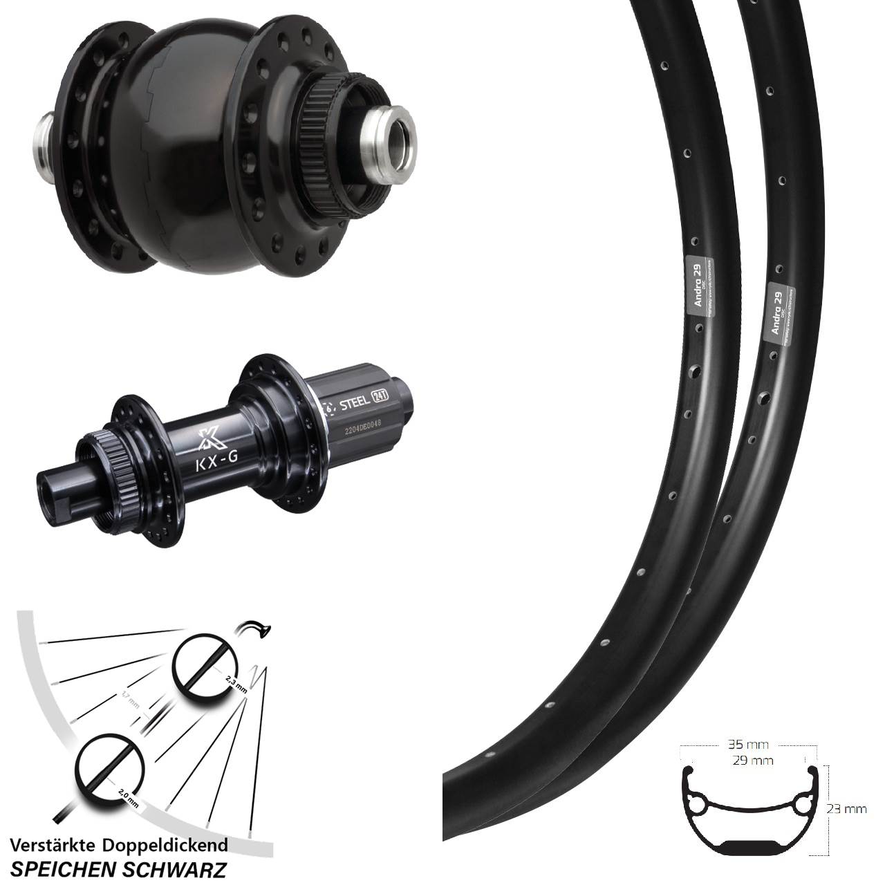 27,5 Zoll Ryde Andra 29 KX-GS verstärkt SON 28 Centerlock Laufradsatz 12x100/142 8-12 fach