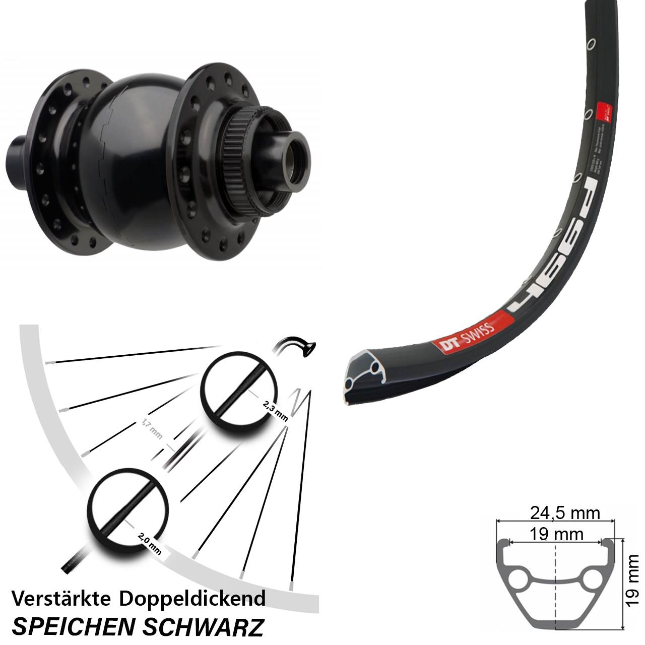 DT Swiss 466 SON 28 Centerlock 29 Zoll Vorderrad mit Nabendynamo 15x110 Boost