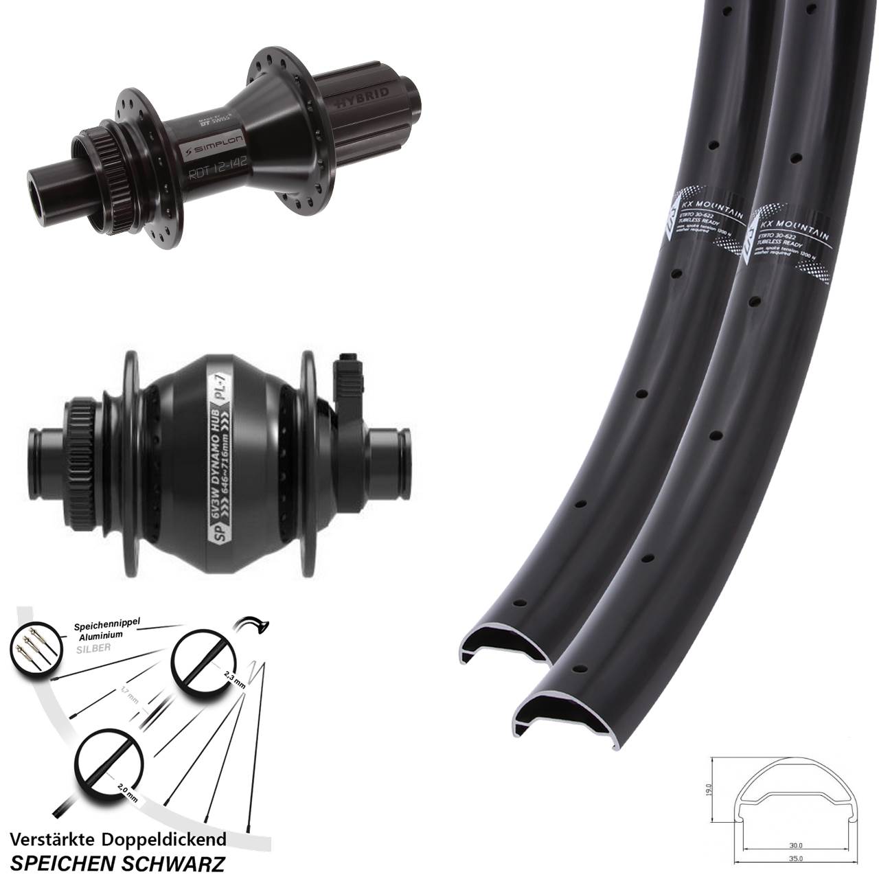 KX Mountain TR DT Swiss 370 Hybrid SP PL-7 29 Zoll Disc Laufradsatz 12x100/142 8-11 fach