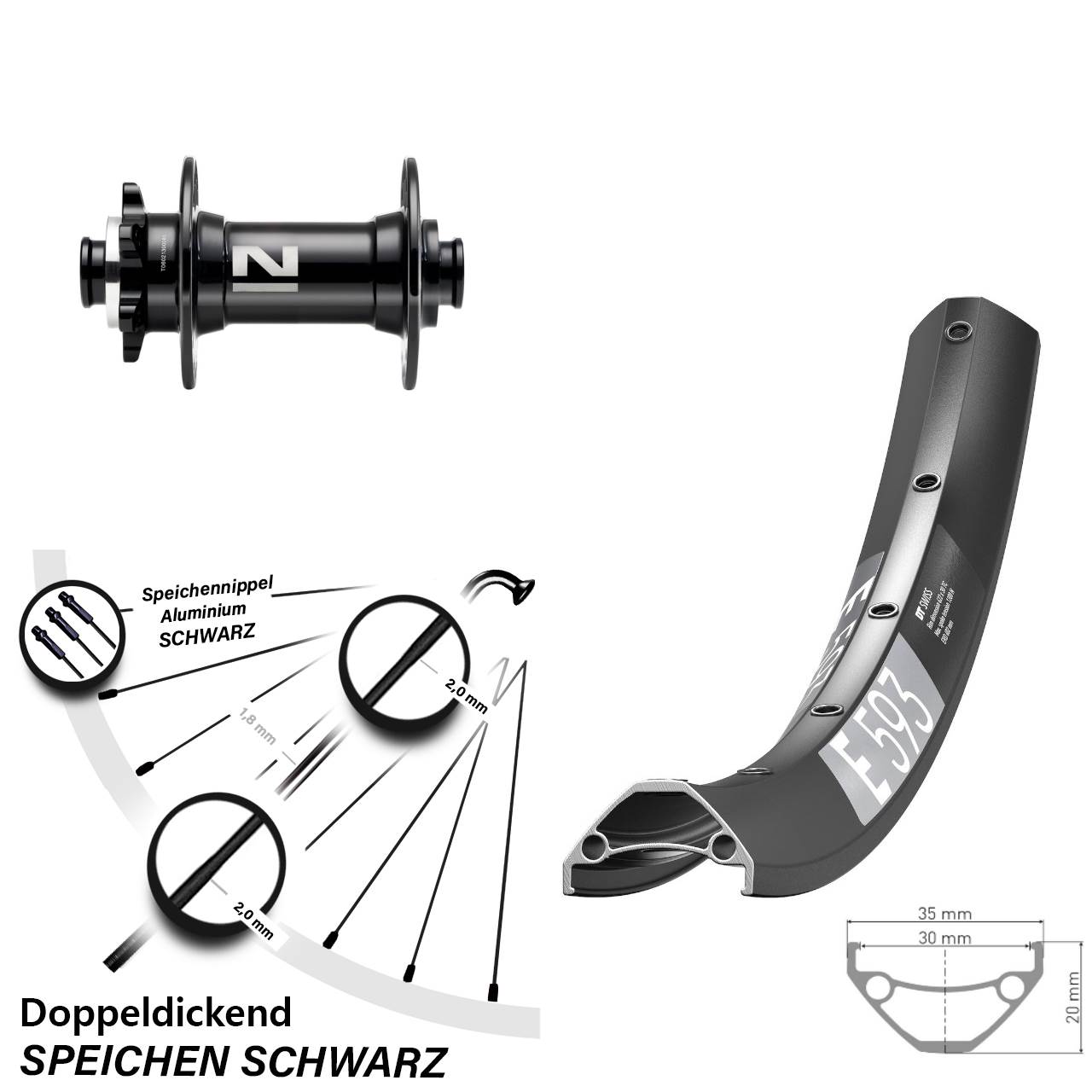 6-Loch Vorderrad 27,5 Zoll DT Swiss E593 Novatec D041SB 15x110 Boost