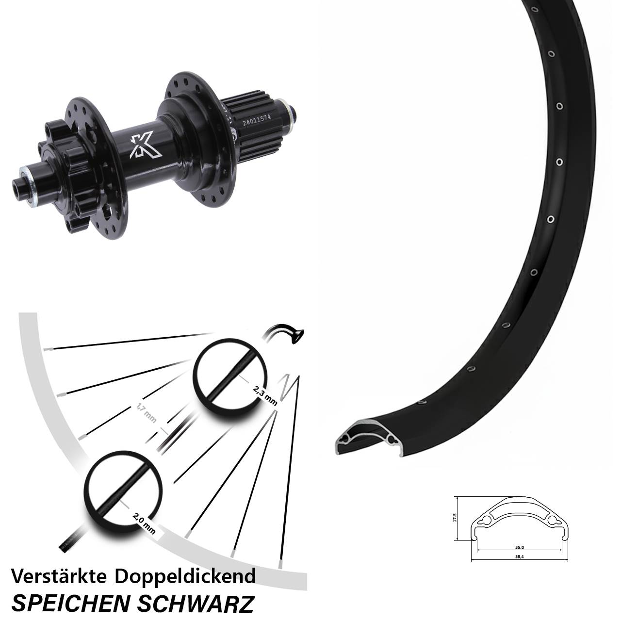 Hinterrad 29 Zoll Ryde Disc 35 KX-M Shimano Micro Spline QR