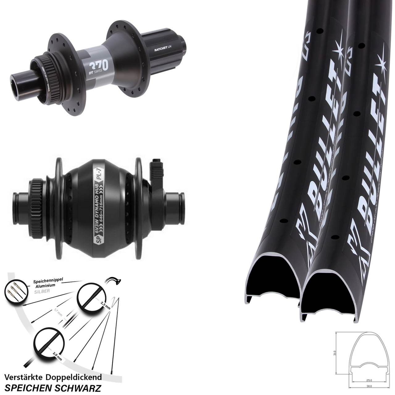 KX Bullet OS DT Swiss 370 Shutter Precision PL-7 28 Zoll Disc Laufrad-Satz 12x100/142 11-12 fach