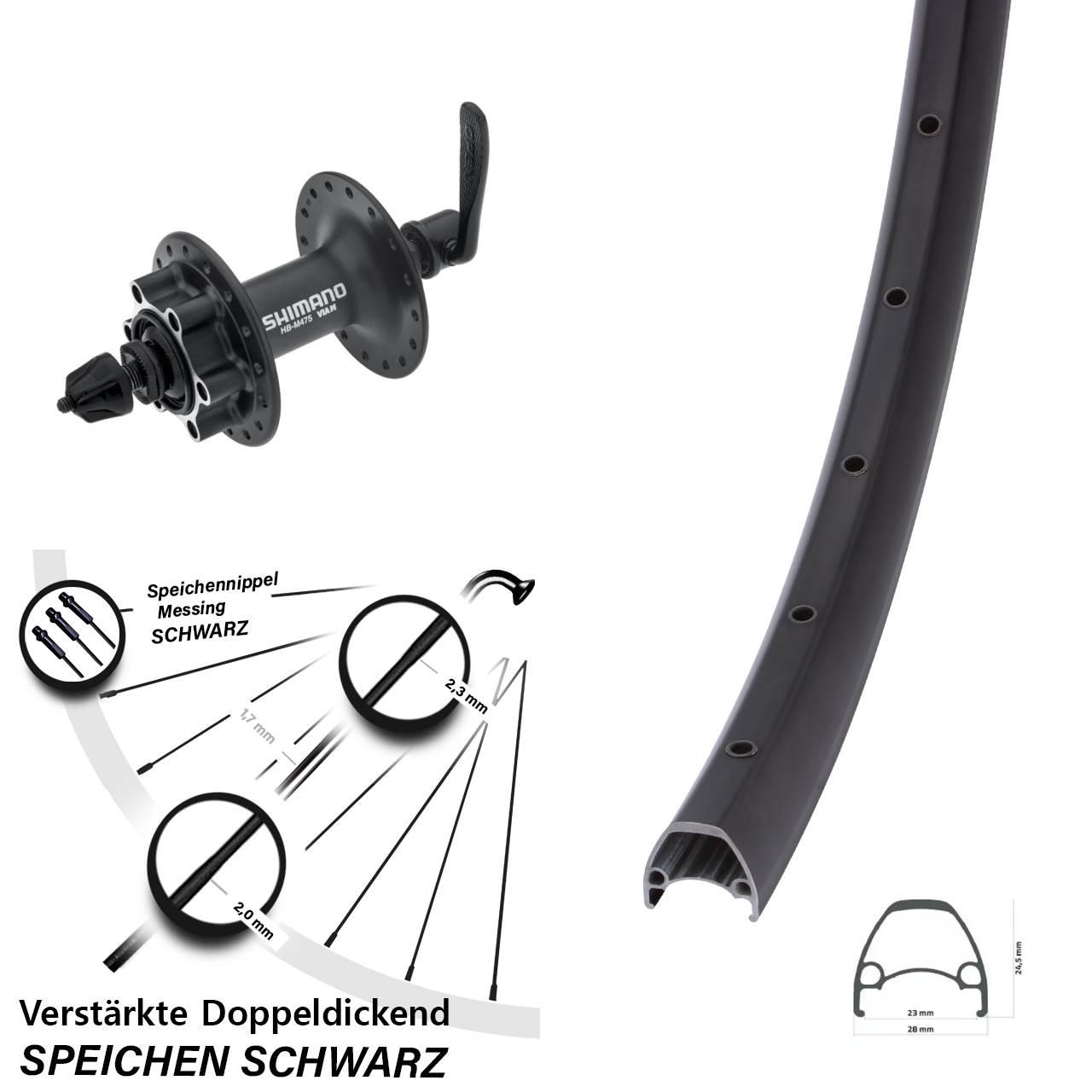 Disc Vorderrad 28-29 Zoll Ambrosio Sport Shimano HB-M475 für Schnellspanner