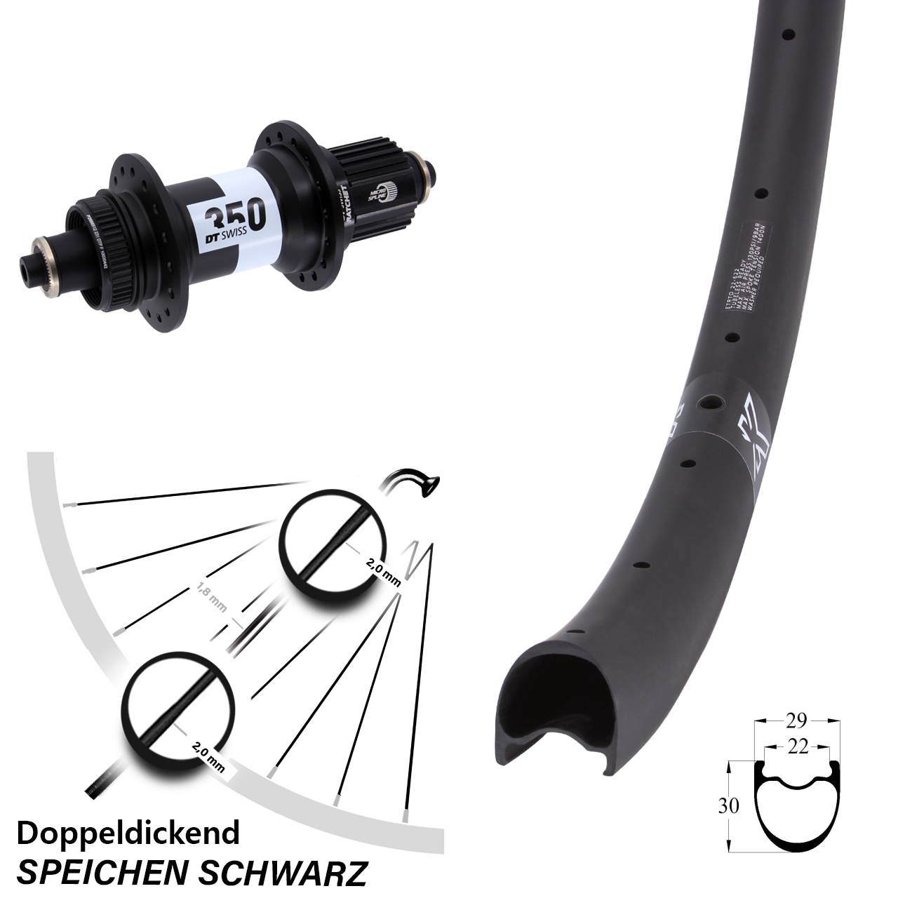28 Zoll KX-RC Gravel Carbon DT Swiss 350 Hinterrad Centerlock QR Micro Spline