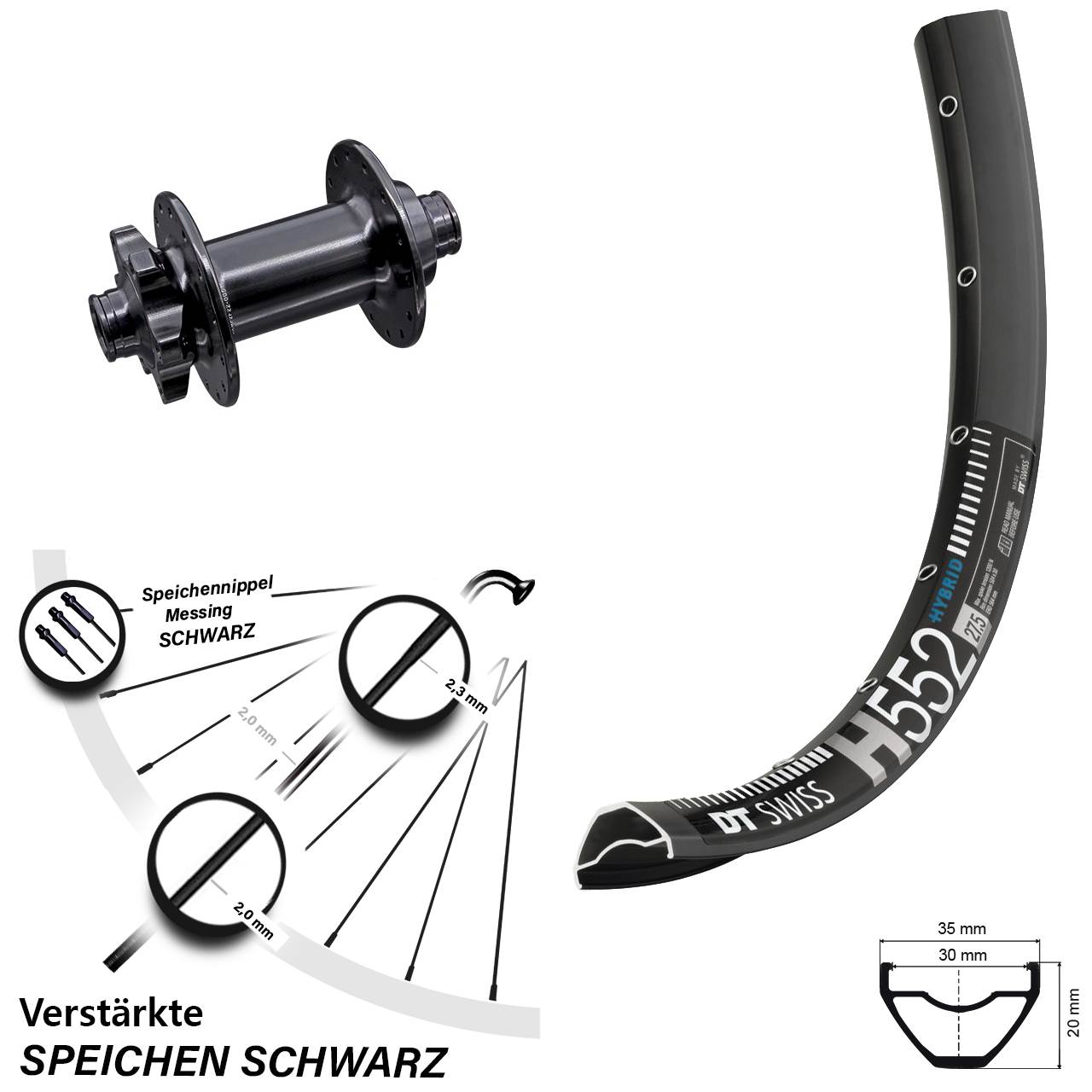 Vorderrad 6-Loch 27,5 Zoll DT Swiss H552 Aivee MP2 15x110 Boost