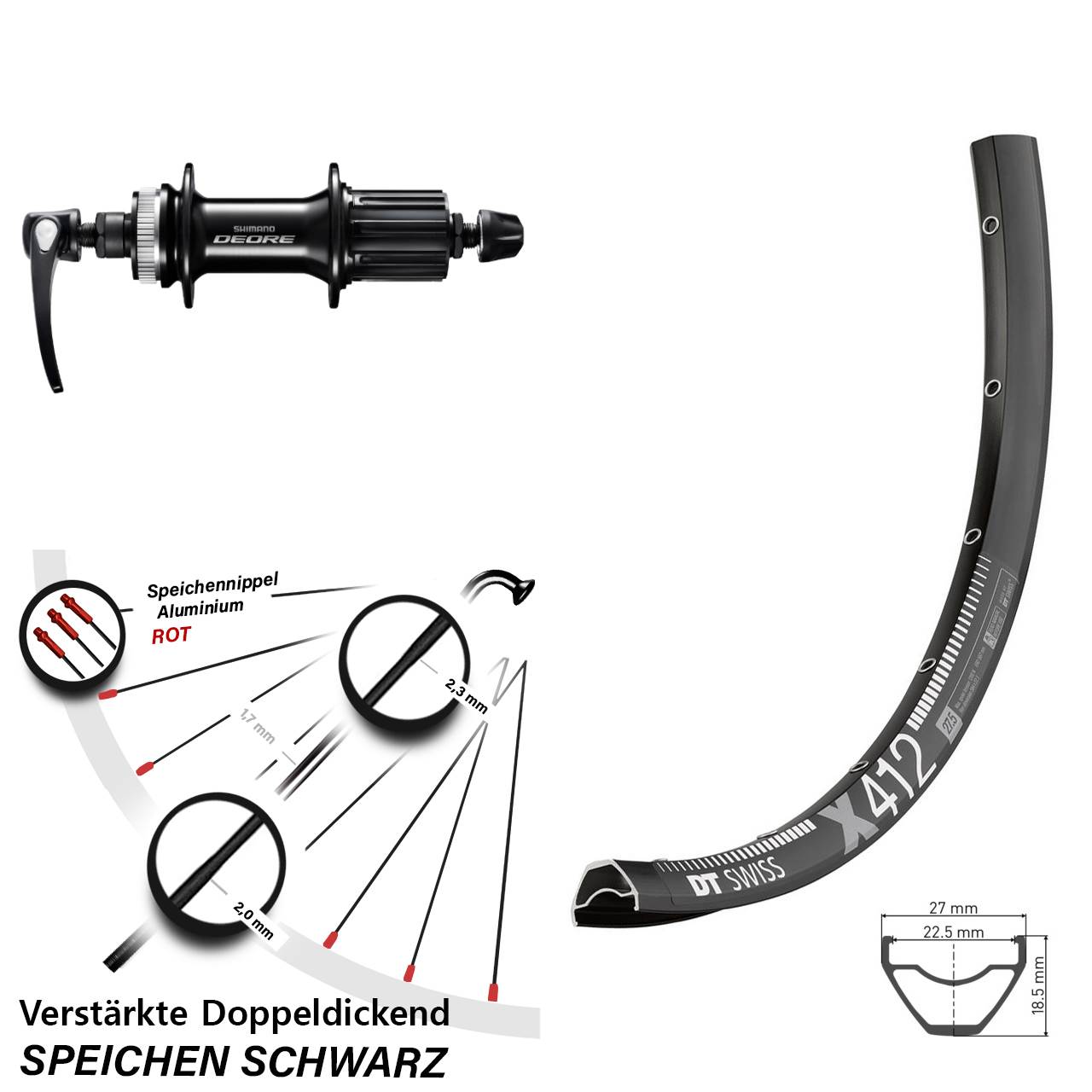 DT Swiss X 412 Shimano Deore FH-M6000 Disc 29 Zoll Hinterrad für Schnellspanner 8-11 fach