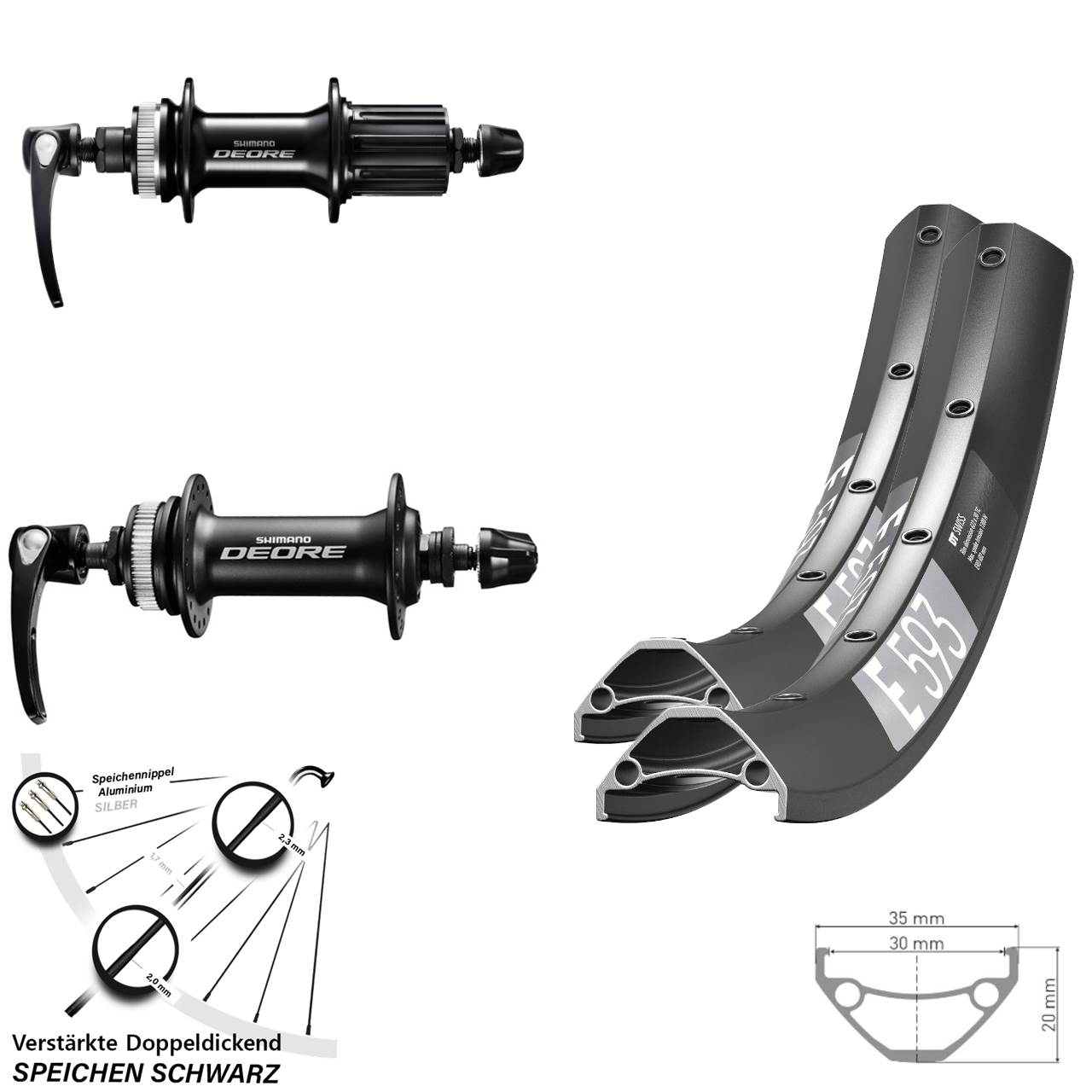 Laufradsatz Centerlock QR 29 Zoll DT Swiss E 593 Shimano Deore 8-11 fach HG