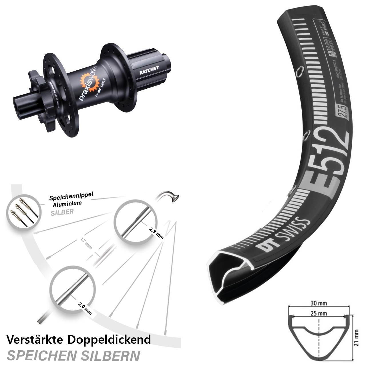 DT Swiss E 512-350 6-Loch 29 Zoll Hinterrad 12x142 8-11 fach