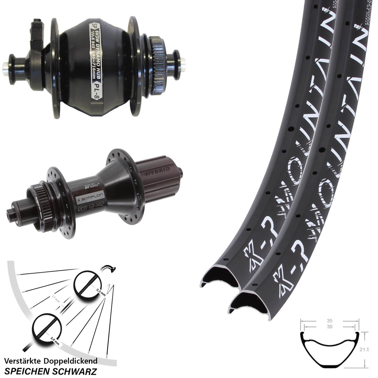 27,5/29 Zoll KX-R Mountain DT Swiss 370 Hybrid SP PL-8 Disc Laufradsatz QR 8-11 fach